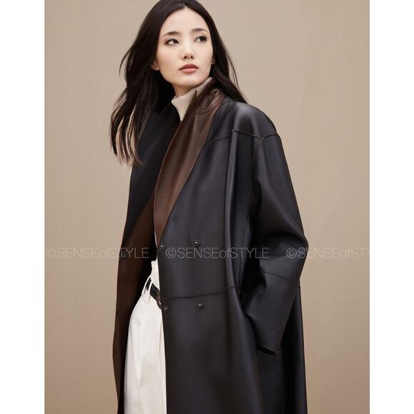 Brunello Cucinelli Leather Reversible Brown Black Coat Jacket Size 42 M - Picture 5 of 11